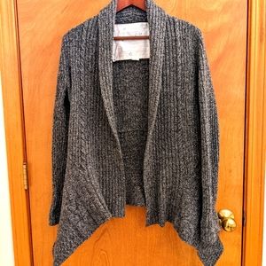 Marled gray knit wool shawl collar flared hem cardigan, size M